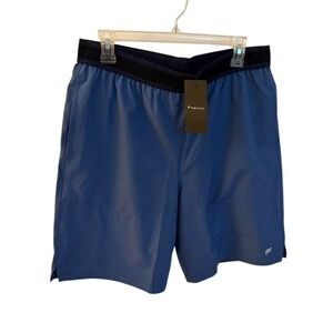 Fabletics Blue men's sport shorts with black elastic waistband, size L